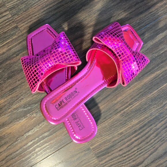 CAPE ROBBIN Fuchsia Slip-On Flat Sandal w/ Metallic Bow NWOT/SIZE 7 - Picture 4 of 8